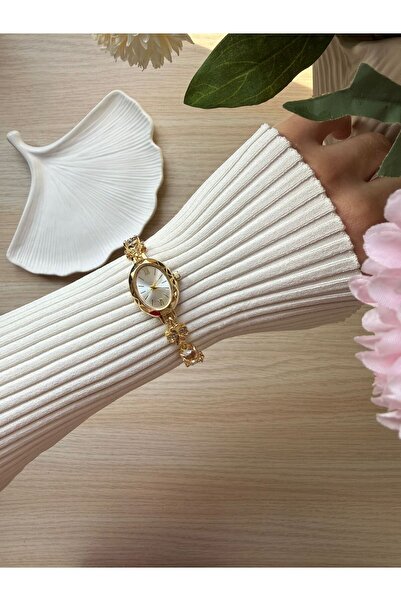 rubsey Retro Minimal Metal Kordon Vintage Kadın Kol Saati Taşlı Pembe Model