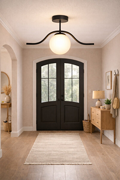 Modavize Meta Salon - Mutfak - Yatak Odası - Hol - Siyah Renk Beyaz Camlı Tek...