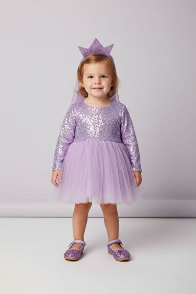 Le Mabelle Lilac Sequin Long Sleeve Baby Girl Dress - Berry