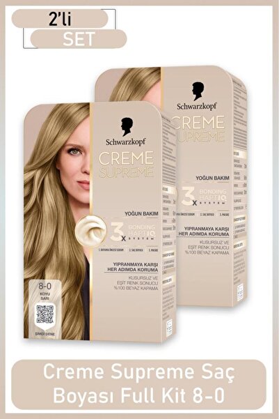 Schwarzkopf Creme Supreme Full Kit 8-0 Koyu Sarı x 2 Adet