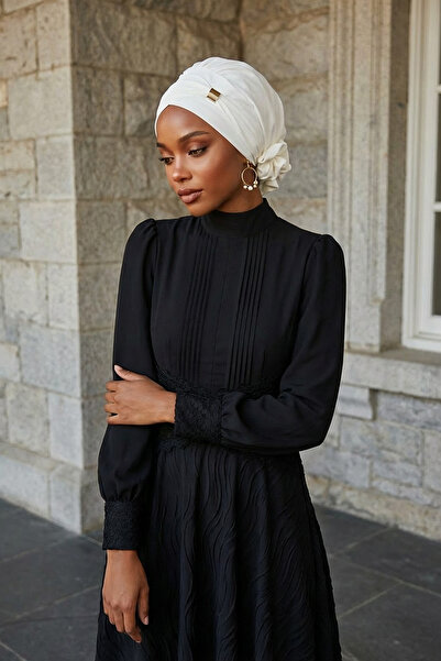 Aisha's Design Chiffon Ready-Made Turban with Accessories,Ht-95S,Ht-95S,Cream