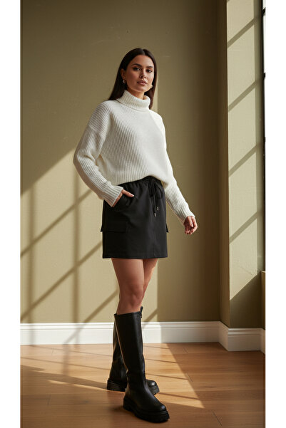 Curly Black Mini Cargo Skirt