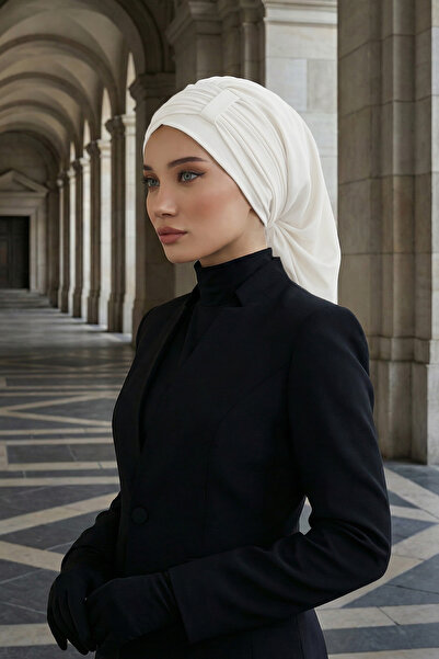 Aisha's Design Pleated Design Chiffon Ready Turban,Ht-107,Ht-107,Cream