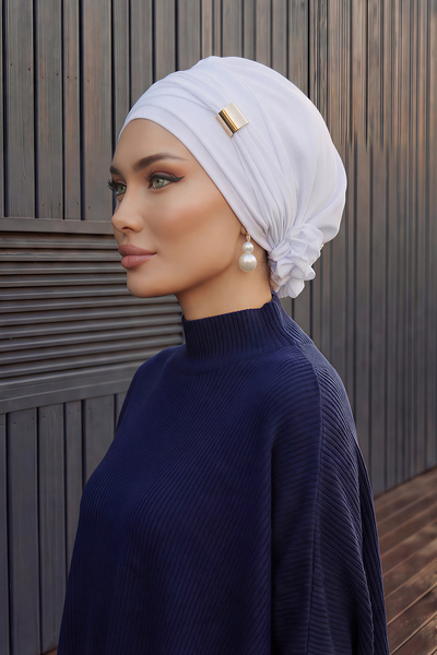 Aisha's Design Chiffon Ready-Made Turban with Accessories,Ht-95S,Ht-95S,White