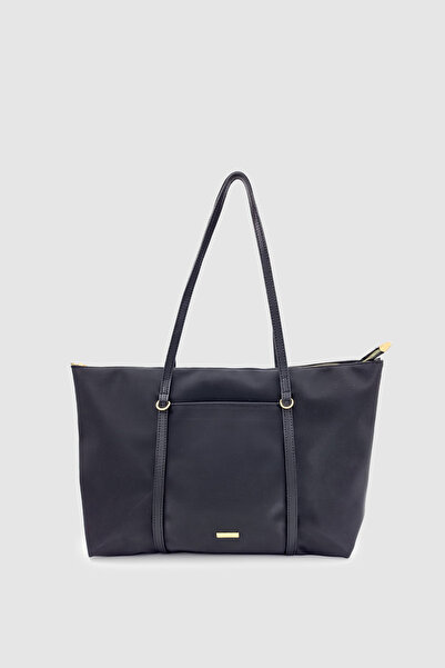 Wuclo Velie Paraşüt Kumaş Şeritli Shopper Çanta Siyah