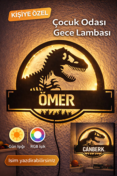 Taşteks Dinozor Işıklı Led Pano - Kişiye Özel Çocuk Odası Lamba