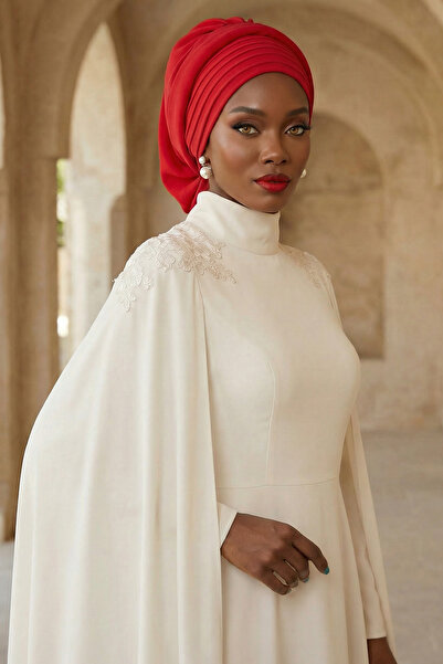 Aisha's Design عمامة جاهزة بتصميم مطوي، أحمر، HT-108A