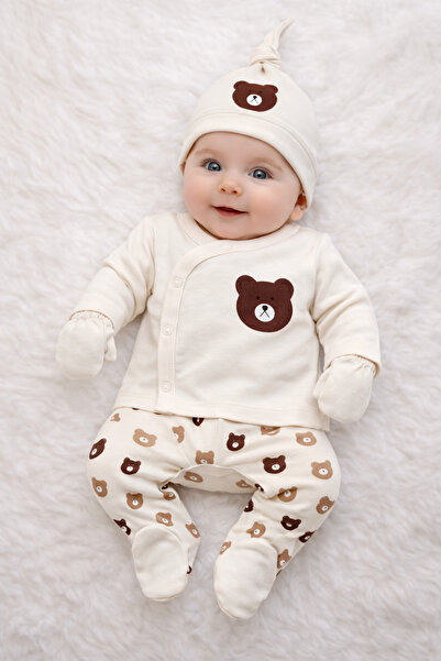 Linda Harris Little Bear Krem 5’li Yenidoğan Unisex Bebek Hastane Çıkışı Seti