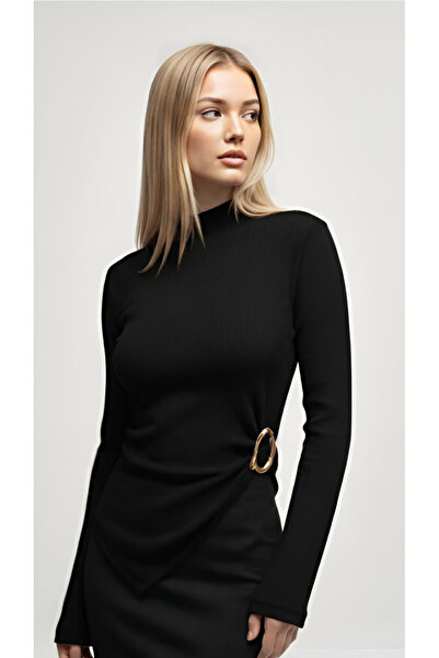 Moda Lounge New Product Turtleneck Spanish Sleeve Long Sleeve Blouse with Buc...