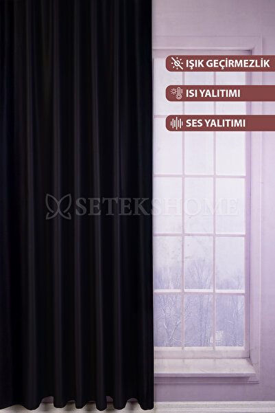 Setekshome Blackout Işık Geçirmez Saten Güneşlik Fon Perde Siyah Pilesiz