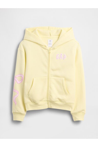 GAP Kız Çocuk Sarı Relaxed Logo Fermuarlı Sweatshirt