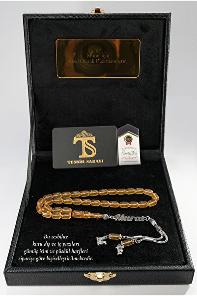 TESBİHSARAYI Kehribar Tesbih- DERİ KUTULU GÜMÜŞ İSİMLİ TESBİH -İsimi Soru & C...