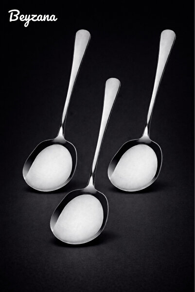 BEYZANA Gümüş 3 Adet Çelik Servis Kaşık 21 Cm