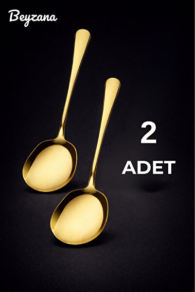 BEYZANA Pratik 2 ADET Paslanmaz Gold Çelik Lüx Servis Salata Kaşığı Spatula Ç...