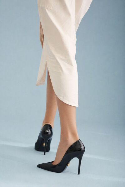 AYAKKABI PRENSİ Nadja Siyah Rugan Ince Topuklu Stiletto 10 Cm Kadın Stiletto,...