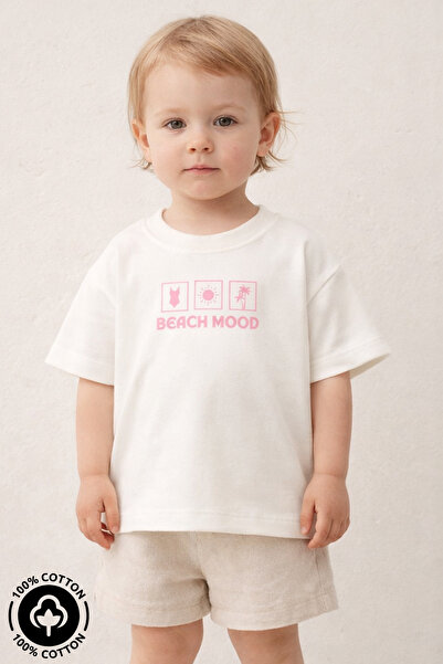 Miniel Unisex Bisiklet Yaka Beach Mood Baskılı %100 Pamuklu Oversize T-shirt ...