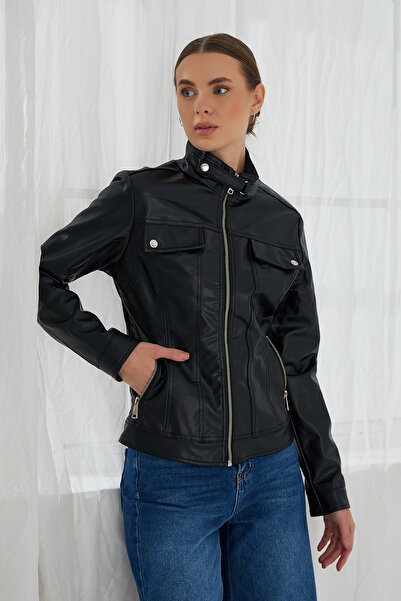 ModaPlaza Women's Leather Coat 1024
