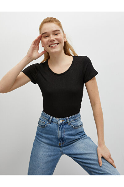 Koton Női fekete nyakú póló 0YAK13439EK