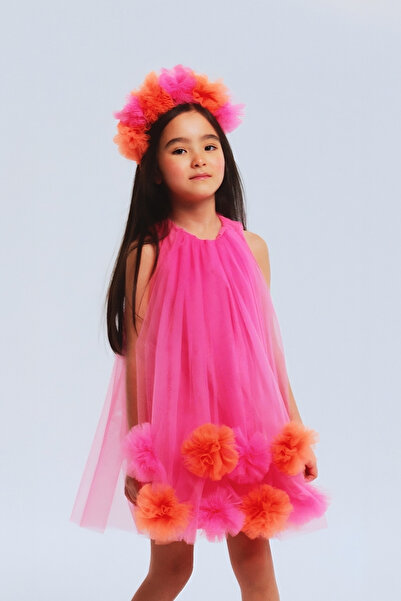 Le Mabelle Φούξια φούστα Pompom Λεπτομερές κοριτσίστικο φόρεμα - Alexa