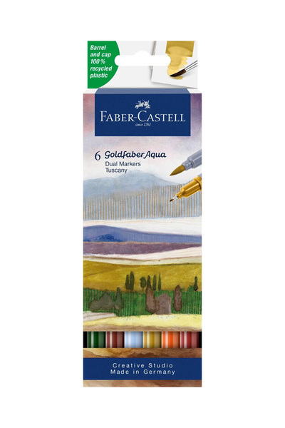 Faber Castell Goldfaber Aqua Çift Uçlu Markör 6'lı Mnzr Set,Su Bazlı,Fırça ve...