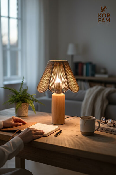 KorFam عاكس الضوء روزاليندا - عاكس ضوء ريفي مصنوع يدويًا من الخيزران البني عل...