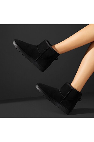 Sista Shoes Mini siyah Süet İçi Kürklü İnce Taban Kadın Bot