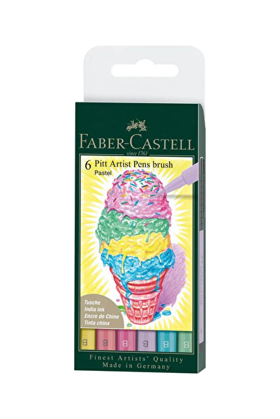 Faber Castell Pitt Çizim Kalemi Fırça Uçlu 6'lı Pastel Renk Seti, Suya Dayanı...