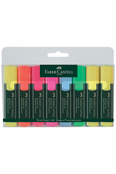 Faber Castell Fosforlu Kalem Karışık Renk 8'li Set,Su Bazlı, Kesik Uçlu, Ergo...