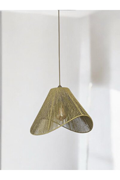 KorFam Yeşil Hasır El Yapımı Bohem Asimetrik Şekilli Rustik Avize