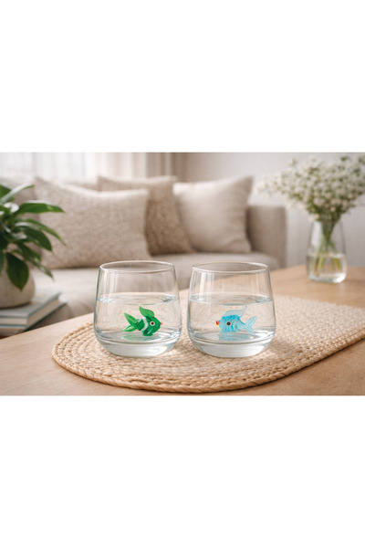 ADAMODART Set of 2 Water Glasses with Fish Glass Figures