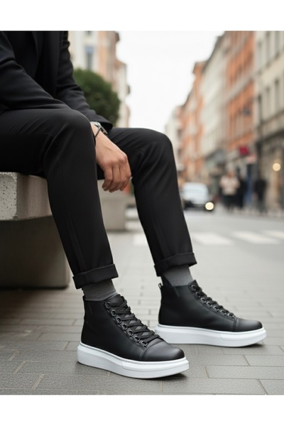 BOA Ba0713 Lace-Up High Black and White Sole Men's Style Sports Boots