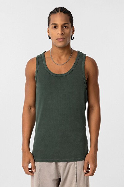 VAMOSCLO Yıkamalı Tank Top Kaşkorse Atlet Yeşil