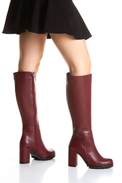 ÜNAL ÖZER Women's Burgundy Leather Zippered Daily Boots Un001-0118K