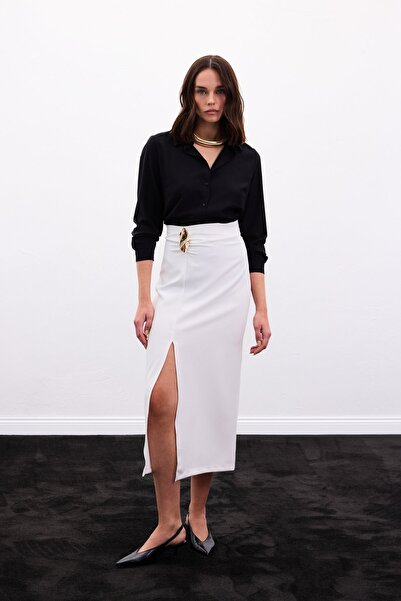 Sateen Gold Side Accessory Skirt - Ecru