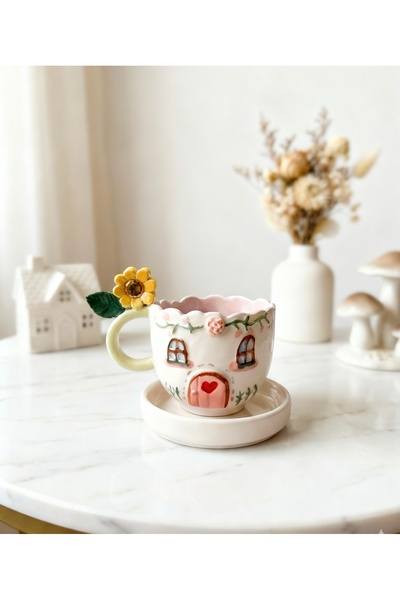 DENİZ KIZI SERAMİK VE TAKI Flower Garden Handmade Ceramic Cup