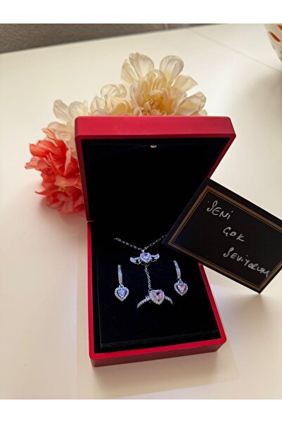 JUPİTER HOME ışıklı Kutuda Çelik Kolye Ve Yüzük Küpe 3,lü Setti 14 Şubat Sevg...