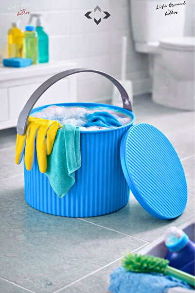 LİGROUND Kulplu Kapaklı Temizlik Kovası Yuvarlak Kova Çöp Kutusu Temizlik Kov...