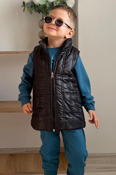 Donino Baby Donino Boy's Tracksuit Set Lettering Printed Square Micro Vest Se...