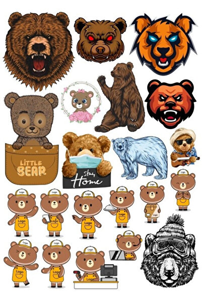 Reysa Tasarım مجموعة ملصقات الدب-11 مكونة من 17 قطعة للهاتف والكمبيوتر اللوحي...