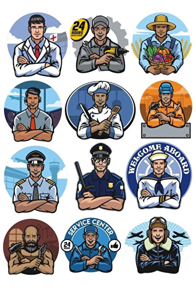 Reysa Tasarım مجموعة ملصقات المهن-2 12 قطعة للهاتف والكمبيوتر اللوحي والكمبيو...