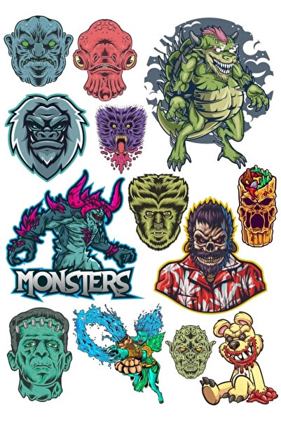 Reysa Tasarım مجموعة ملصقات مونستر مكونة من 15 قطعة للهاتف والكمبيوتر اللوحي ...