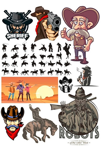 Reysa Tasarım مجموعة ملصقات Kowboy Wild West مكونة من 25 قطعة للهاتف والكمبيو...