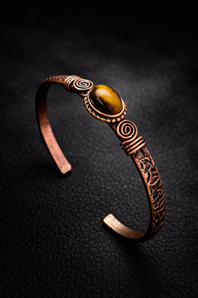 İyyaKee Erkek Kadın Bakır Bileklik Doğal Kaplan Gözü Taşı Kadın Kelepçe Bilezik