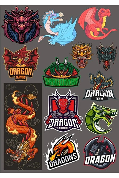 Reysa Tasarım ملصق Dragon Dragon -3 13 قطعة للهاتف والكمبيوتر اللوحي والكمبيو...