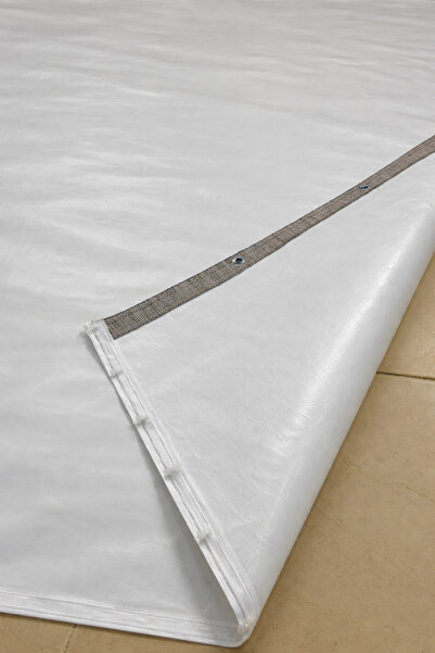 Branda Noktası Beyaz Kornişli Balkon Branda Perdesi 230 gr/m² Dokuma Naylon S...