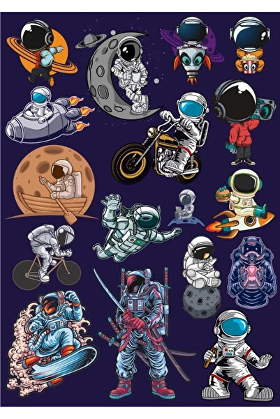 Reysa Tasarım مجموعة ملصقات رائد الفضاء مكونة من 16 قطعة للهاتف والكمبيوتر ال...