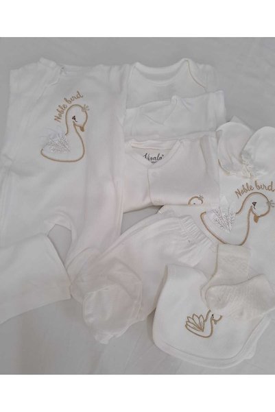 KADİM TEKSTİL VIVALA SWAN TULLED 10-PIECE ZIBIN SET HOSPITAL RELEASE WHITE BABY GIRL