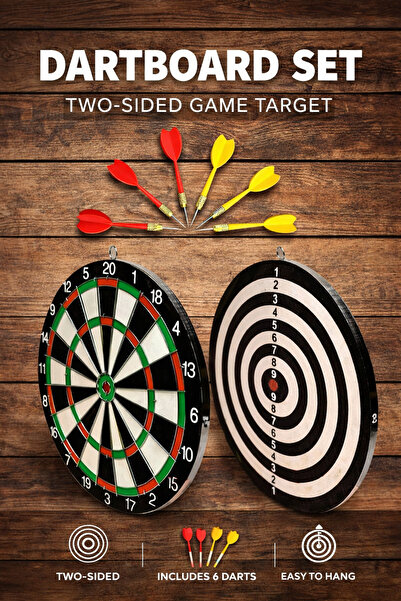 faial Dart Tahtası Seti 15 İnç Büyük Orta Boy Çift Taraflı Dart Tahtası Oyun ...