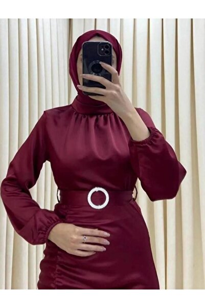 modasusev Balık Büzgülü Saten Elbise