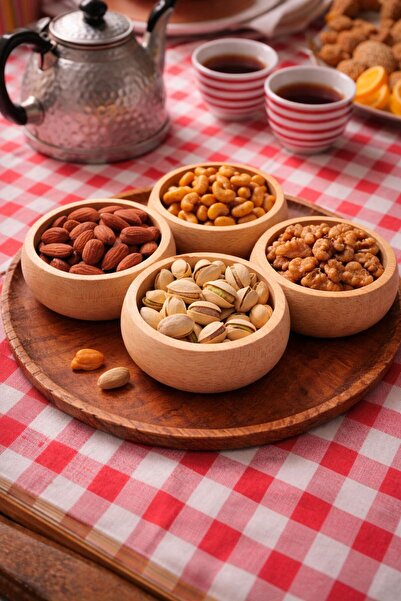 EMBazaar 4-Piece Natural Wooden Snack Bowl Presentation Bowl 9 cm Diameter
